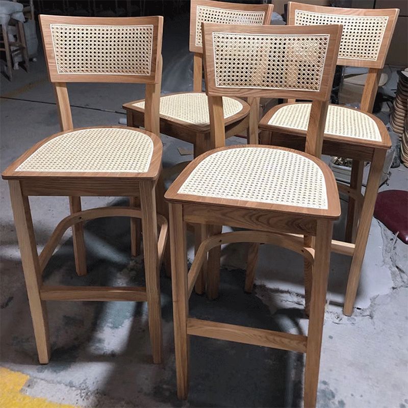 Modern Rattan Square Bar Stool Solid Wood Armless Bar Stool for Living ...