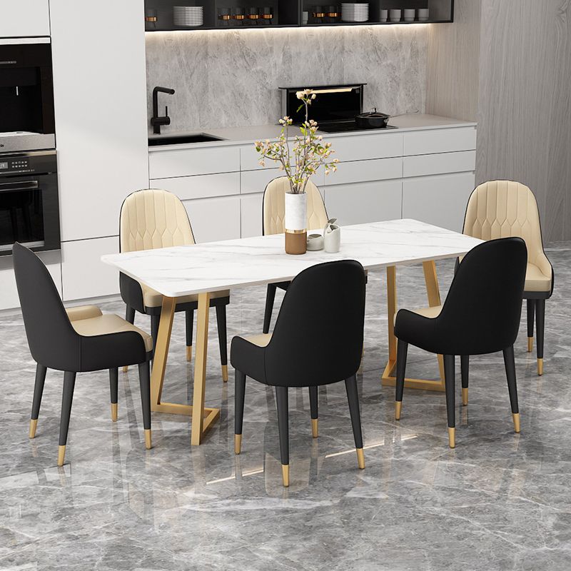 Glam Dining Table Set 1/2/7 Pcs Sintered Stone Dining Table and Upholstered Chairs Clearhalo 'Dining Room Sets' 'Dining Tables & Seating' 'dining_room_set' 'furn' 'furn_dining_room_set' 'Furniture' 'Kitchen & Dining Furniture' 1200x1200_f2ac0d1d-d8f9-4ec1-970c-32d61ac7bfba