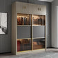 Brown Glass Door Storage Cabinet Contemporary Sliding Door Wardrobe for Home