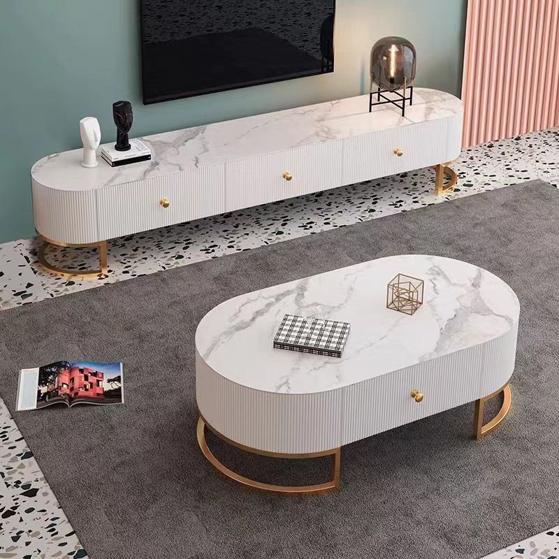 Eigentijdse TV-console met gesloten opbergruimte Witte steen TV-standaardconsole voor woonkamer