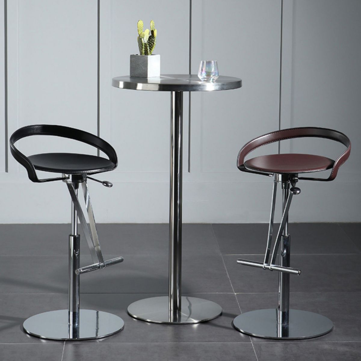 Armless Bar Stools Adjustable Height Dining Stool with Metal Base