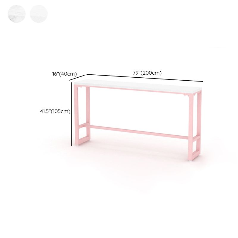 Glam Rectangle Bar Stool Table White Top Pub Table with Pink Base Clearhalo 'Bar Furniture' 'Bar Tables' 'bar_tables' 'furn' 'furn_bar_tables' 'Furniture' 'Kitchen & Dining Furniture' 1200x1200_f2c1af0c-776a-4dcb-b877-70cdaebf6341