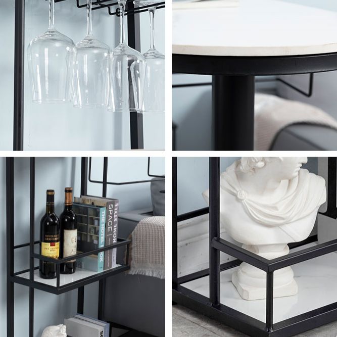 White Stone Indoor Glam Bar Dining Table Iron Double Pedestal Bistro Table with Wine Rack Clearhalo 'Bar Furniture' 'Bar Tables' 'bar_tables' 'Furniture' 'furniture_bar_tables' 'Kitchen & Dining Furniture' 'kitchen&dining_furn' 'kitchen' 1200x1200_f2c78cf8-aa5c-4032-b815-6ce2eb2c0167