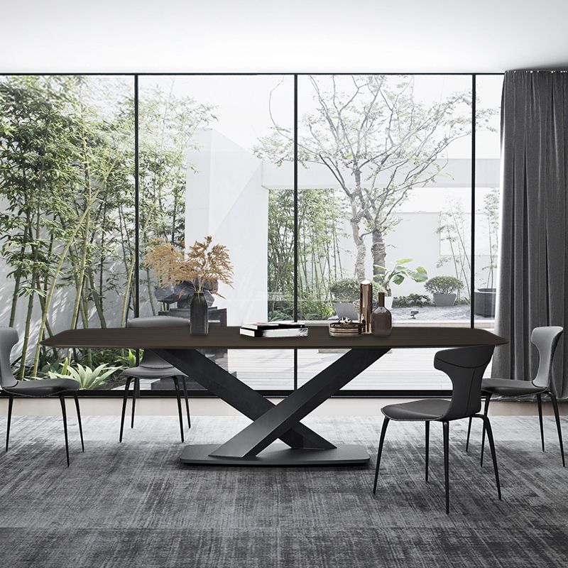 Metal Industrial Dining Table Solid Wood Top Table with Pedestal Base Clearhalo ' dining_table' 'Dining Tables & Seating' 'Dining Tables' 'furn' 'furn_dining_table' 'Furniture' 'furniture_dining_table' 'Kitchen & Dining Furniture' 'kitchen&dining_furn' 'kitchen' 'kitchen_dining_table' 1200x1200_f2c96630-e9f2-4a16-89f9-fc3d4955450b