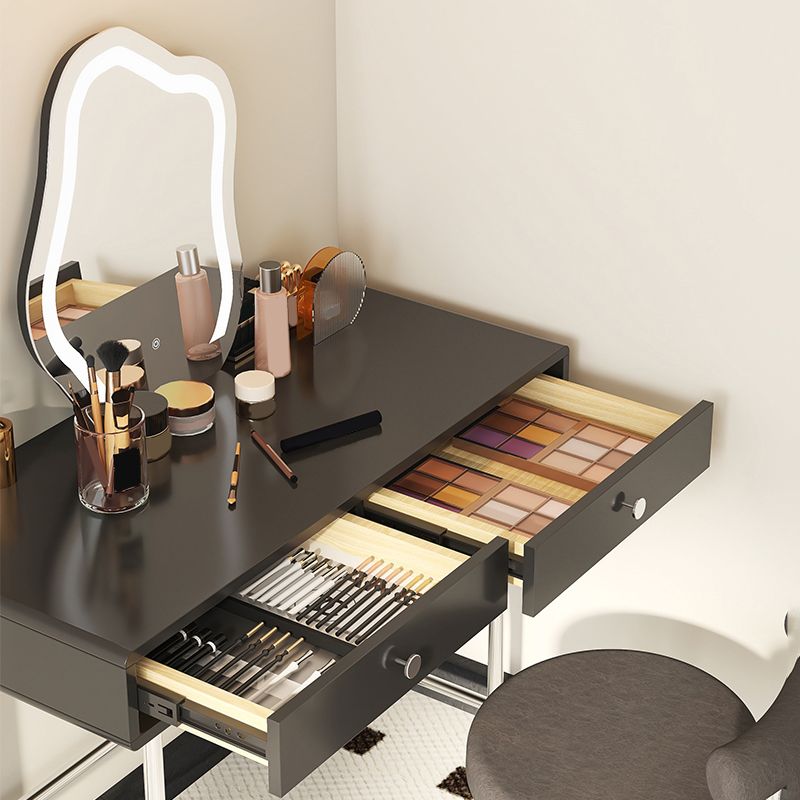 Black/White Contemporary Vanity 2 Storage Drawers with Padded Stool