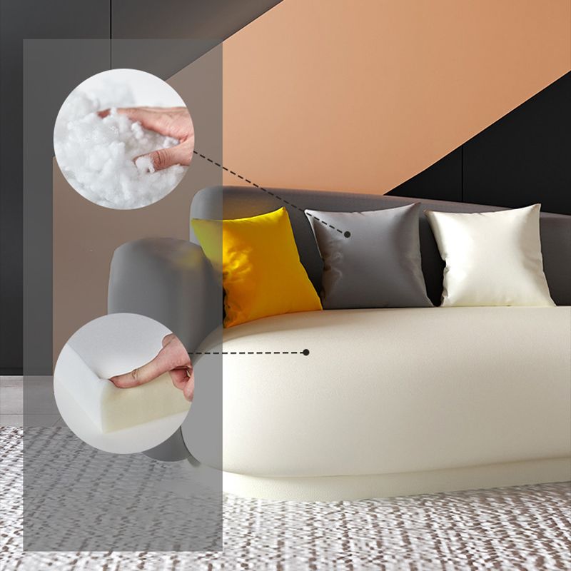 Contemporary Tight Back Curved Sofa with Pillow, Leather Tuxedo Arm Sofa