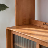 Glam Style Sideboard Glass Sliding Doors Pinewood Top Cupboard for Kitchen Clearhalo 'buffet_sideboard' 'Buffets & Sideboards' 'furn' 'furn_buffet_sideboard' 'Furniture' 'Kitchen & Dining Furniture' 1200x1200_f2ccca7d-98ef-4394-b9c9-22db0bfdb311