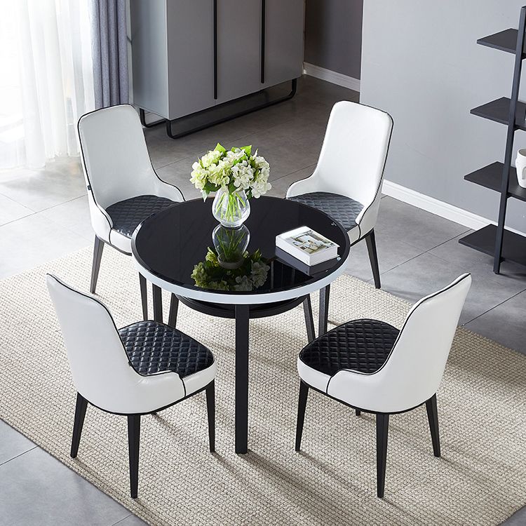 Glass Dining Room Table for 2 Person Round Tabletop with Storage Clearhalo 'Dining Tables & Seating' 'Dining Tables' 'dining_table' 'furn' 'furn_dining_table' 'Furniture' 'Kitchen & Dining Furniture' 1200x1200_f2cd02fe-9119-4abd-9038-a179cbe3bdbf
