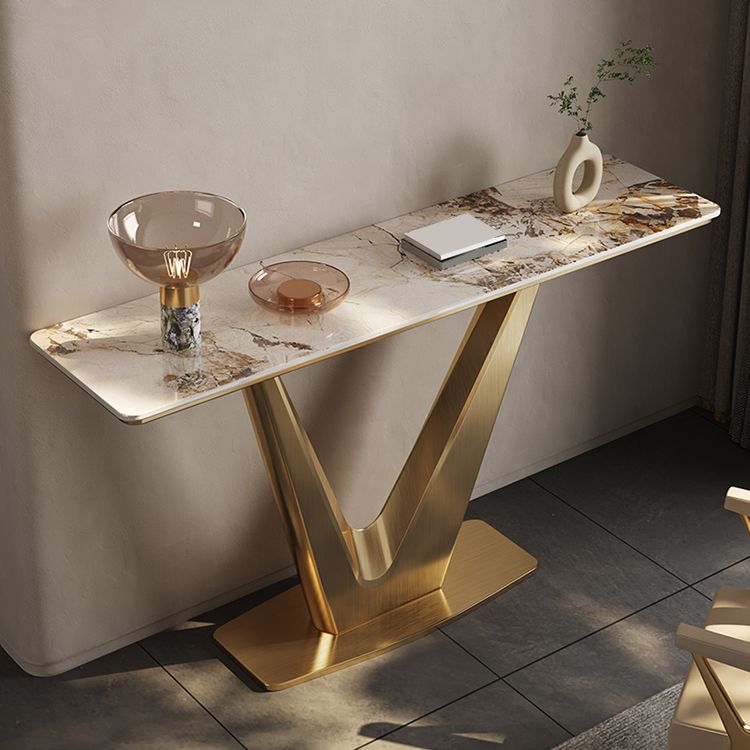 14 inch Wide Glam Console Table Stone Rectangle Accent Table for Hall