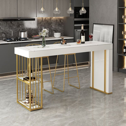 Dining Room Bistro Bar Height Cocktail Table Double pedestal Stone Counter Table Clearhalo 'Bar Furniture' 'Bar Tables' 'bar_tables' 'furn' 'furn_bar_tables' 'Furniture' 'furniture_bar_tables' 'Kitchen & Dining Furniture' 1200x1200_f2cf3035-d087-43f6-b1c9-eac337d5769f