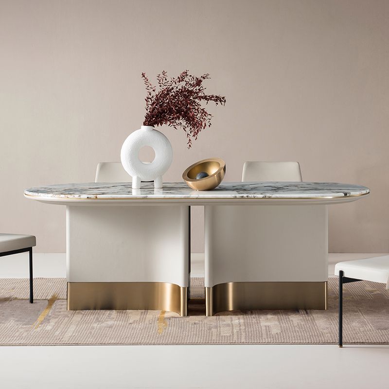 1/5ピースモダンな楕円形の石の停止白いダイニングセット