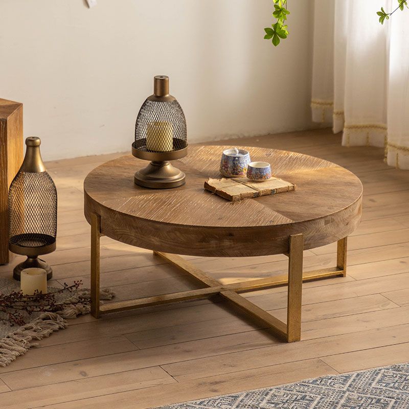 Distressed Wood Round Coffee Table French Country Style 1 Single Cocktail Table