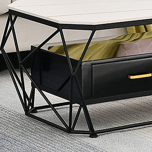 Tavolino geometrico in ardesia 2 cassetti Tavolo da cocktail - 17,7 "H