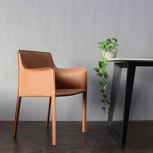 Modern Upholstered Dining Arm Chair Faux Leather Dining Accent Chair