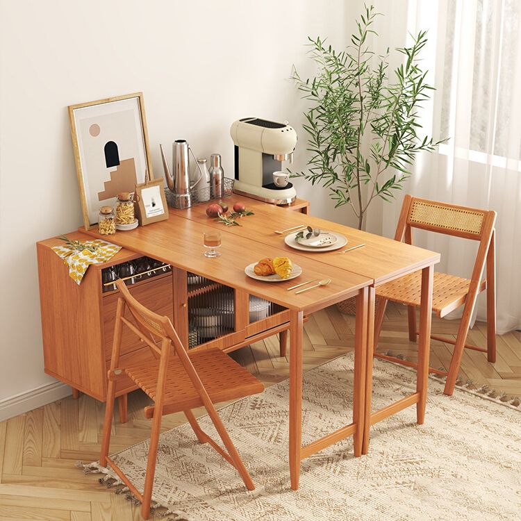 Moderne opvouwbare houten eettafel met rechthoekig houten blad met opbergruimte