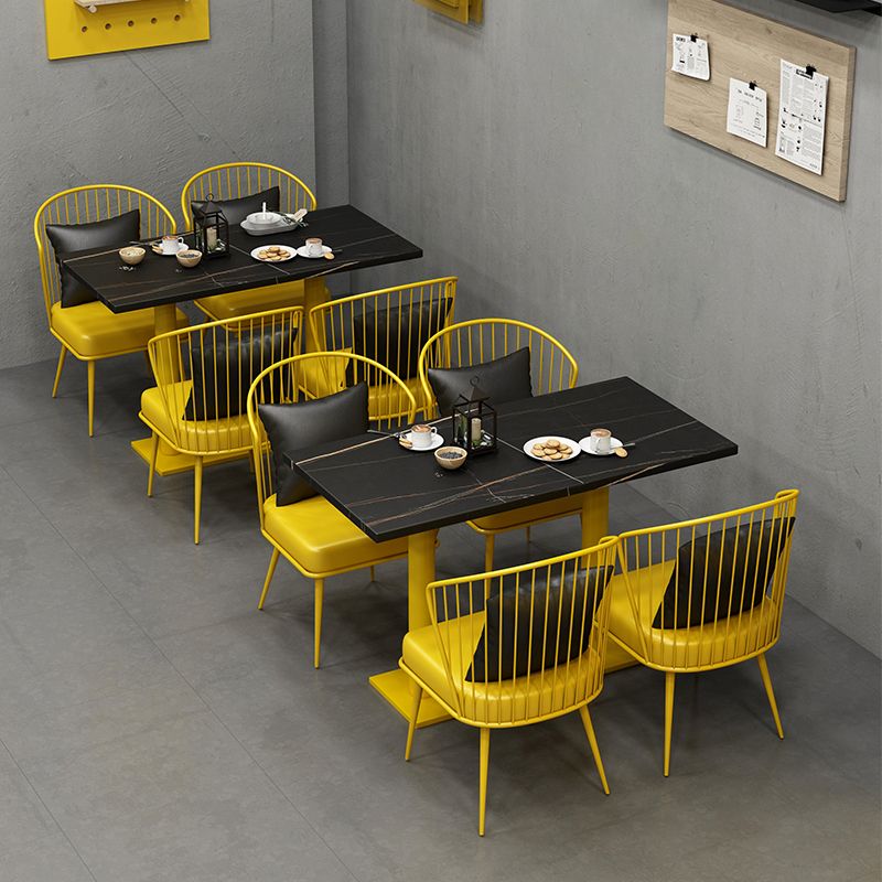 Industrial Dining Table Black Sintered Stone Table with Yellow Metal Base for Dining Room Clearhalo ' dining_table' 'Dining Tables & Seating' 'Dining Tables' 'furn' 'furn_dining_table' 'Furniture' 'furniture_dining_table' 'Kitchen & Dining Furniture' 'kitchen&dining_furn' 'kitchen' 'kitchen_dining_table' 1200x1200_f2e45d13-ab55-4a68-b7ea-f04d9b4cff04