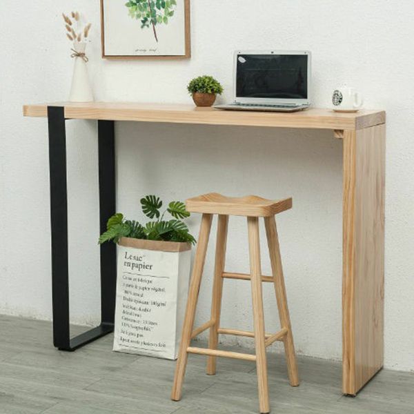 Table de bar rectangulaire avec plateau en bois de pin, table de bistro moderne avec double piédestal
