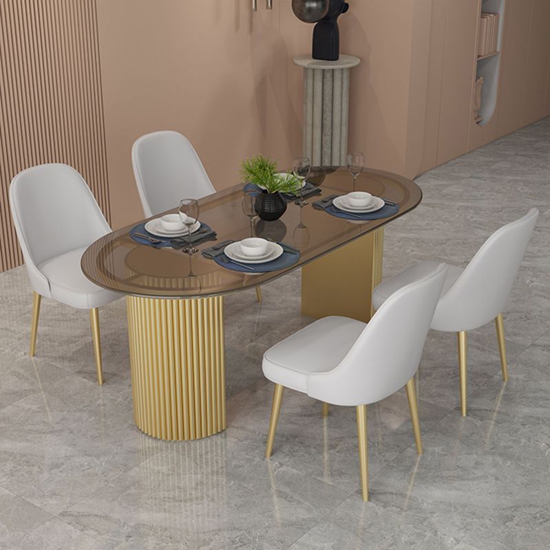 Glass Top Dining Table Modern Oval Dining Table with Double Pedestal Base Clearhalo 'Dining Tables & Seating' 'Dining Tables' 'dining_table' 'furn' 'furn_dining_table' 'Furniture' 'Kitchen & Dining Furniture' 1200x1200_f2e6e1fc-8f22-4ba0-bc2e-3e56e760d6dc