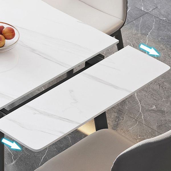 Modern White Rectangular Stone Dining Table with 4 Steel Foot