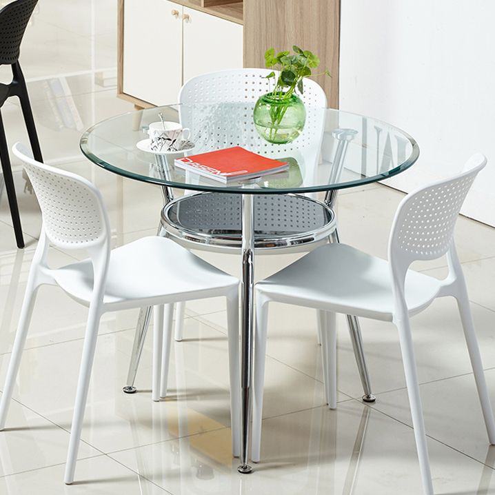 4ピースモダンな丸い焼きガラストップダイニングセット