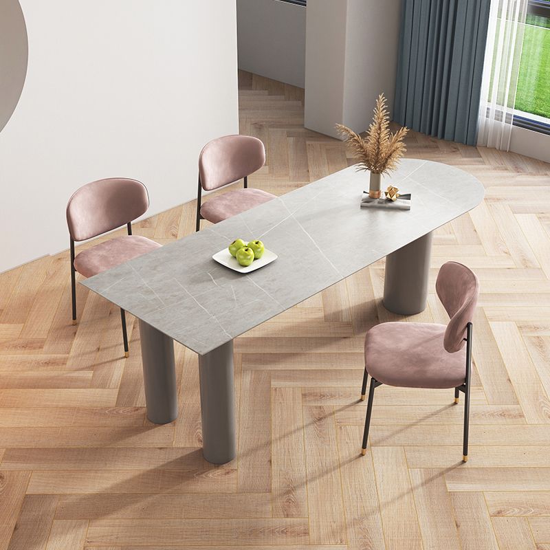 Modern Oval Dining Table Grey Solid Wood Double Pedestal Table Home Kitchen Dinner Clearhalo 'Dining Tables & Seating' 'Dining Tables' 'dining_table' 'furn' 'furn_dining_table' 'Furniture' 'furniture_dining_table' 'Kitchen & Dining Furniture' 'kitchen' 'kitchen_dining_table' 1200x1200_f2eca450-a364-4f9d-b1b4-502dea99a480