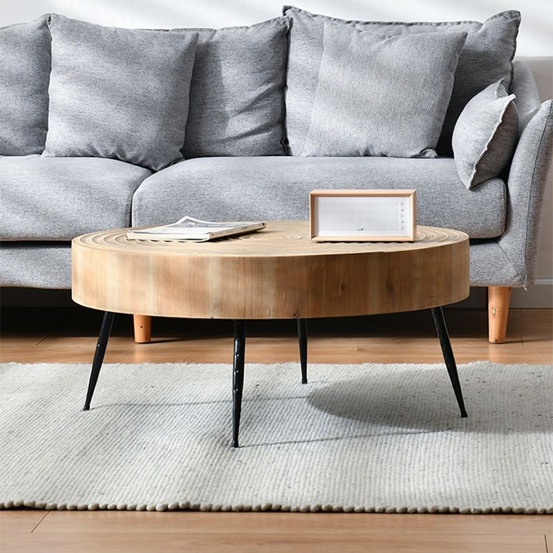 Iron 4 Legs Cocktail Table Scandinavian Round Wooden Coffee Table for Home Clearhalo 'Coffee & Accent Tables' 'Coffee Tables' 'coffee_tables' 'furn' 'furn_coffee_tables' 'Furniture' 'Living Room Furniture' 1200x1200_f2eca9c8-c42f-4052-9655-eb06fb70d552