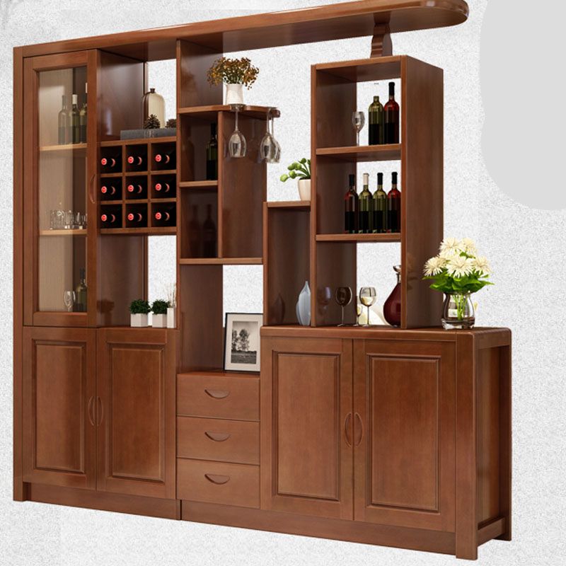 La barra moderna de madera sólida tira del gabinete de acento con puertas y cajones