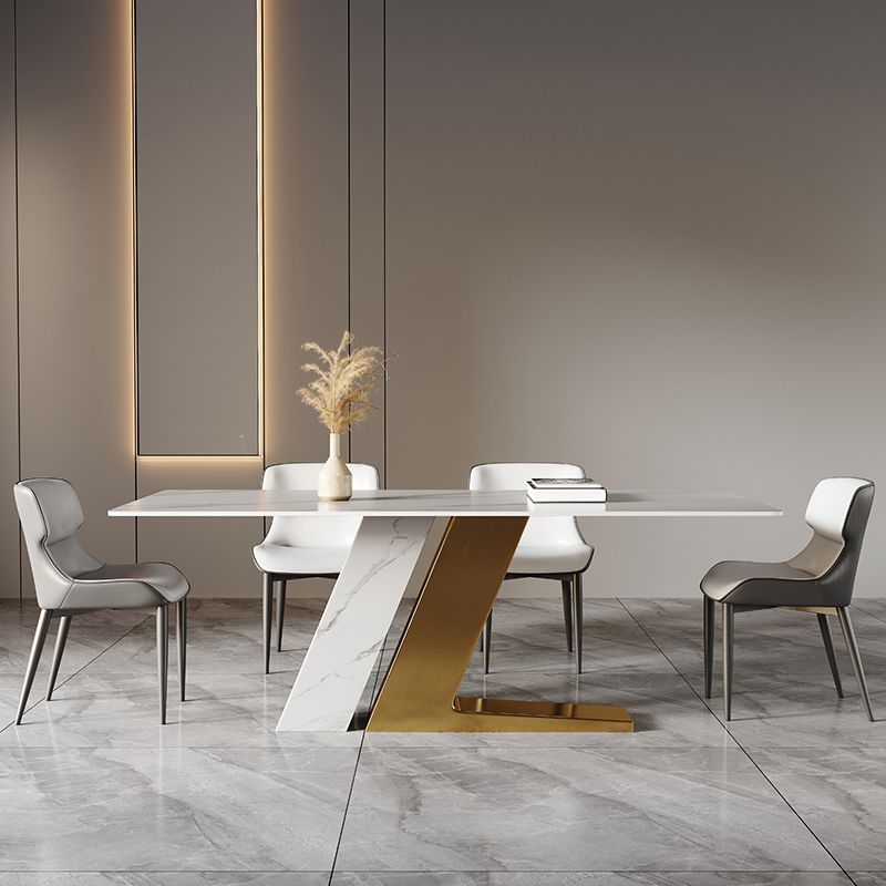 Sintered Stone Dining Set 1/4/5/7 Pcs White Rectangle Dining Table and Armless Chairs Clearhalo 'Dining Room Sets' 'Dining Tables & Seating' 'dining_room_set' 'furn' 'furn_dining_room_set' 'Furniture' 'Kitchen & Dining Furniture' 1200x1200_f2eec983-9c28-4823-8fc8-e52e31e78dcb