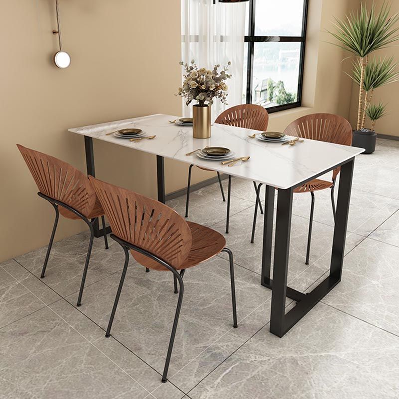Modern White Stone Top Dinette Table Black Base Dining Table for Living Room Clearhalo 'Dining Tables & Seating' 'Dining Tables' 'dining_table' 'furn' 'furn_dining_table' 'Furniture' 'furniture_dining_table' 'Kitchen & Dining Furniture' 1200x1200_f2ef3d4d-5189-4d5d-b16b-41dc426e49ca