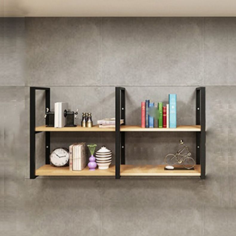 Metal and Wooden Shelf Bookcase Modern Wall Mounted Natural Bookshelf for Study Room