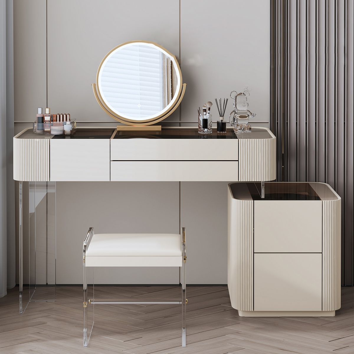 Set da tavolo da toeletta da toeletta per vanità per trucco da letto glam