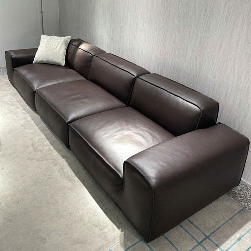 Contemporary Genuine Leather Square Arm Sofa For Living Room