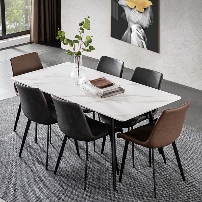 Stone Top Table Rectangle Contemporary Dining Table with 4 Black Legs Clearhalo 'Dining Tables & Seating' 'Dining Tables' 'dining_table' 'furn' 'furn_dining_table' 'Furniture' 'furniture_dining_table' 'Kitchen & Dining Furniture' 1200x1200_f2f65ed9-13cb-49dc-9ab7-ef286a14fbaf