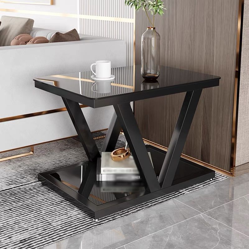Square Block Base Metal Frame Black/white Tempered Glass Rectangular Coffee Table Clearhalo 'Coffee & Accent Tables' 'Coffee Tables' 'coffee_tables' 'furn' 'furn_coffee_tables' 'Furniture' 'furniture_coffee_tables' 'Living Room Furniture' 1200x1200_f2f7f2d8-688b-4abd-bdc0-234a142c7eb3