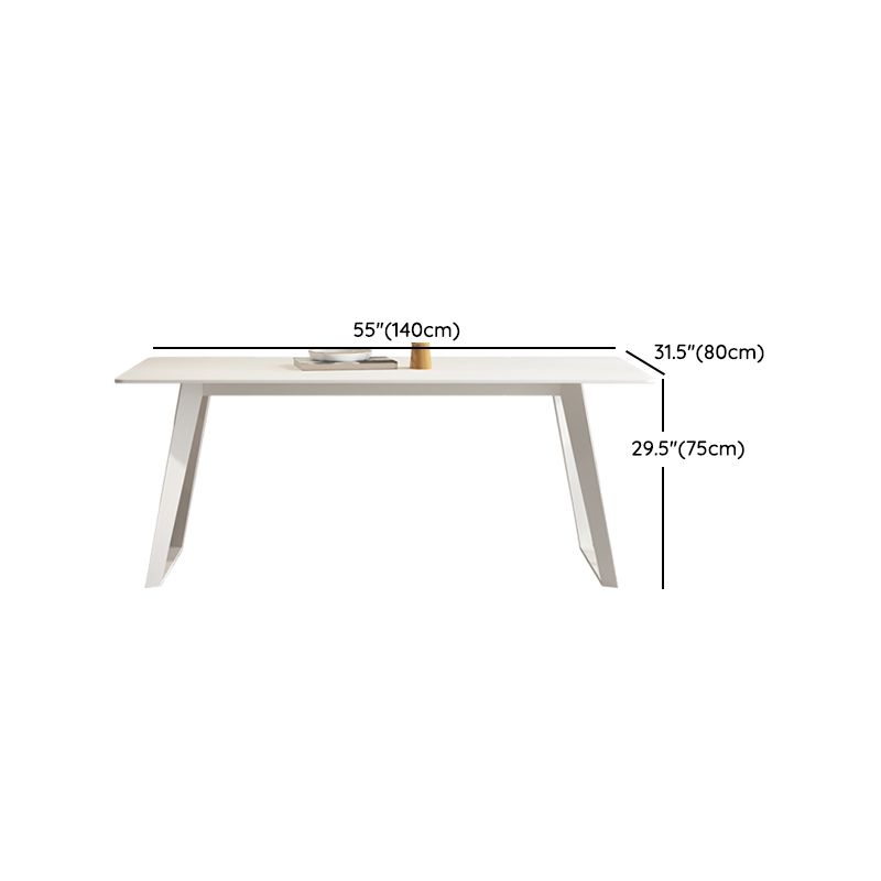 Modern Rectangle Dining Table White Stone Tabletop with Metal Sled Base