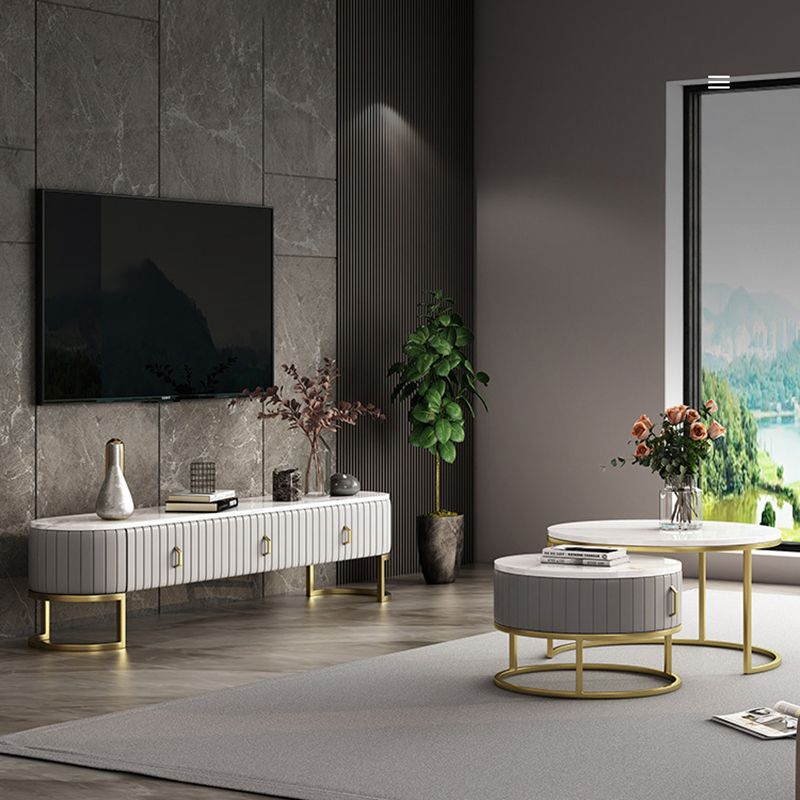 Gris / vert / orange 18 - Console de stand de télévision, support de télévision en marbre pour les téléviseurs avec des tiroirs