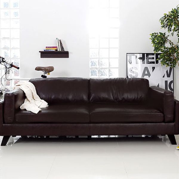 Canapé en cuir faux en cuir carré avec coussins pour le salon