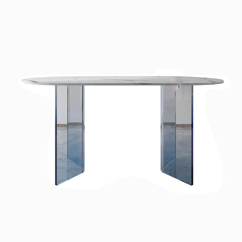 White Oval Stone Dining Table Modern Acrylic Double Pedestal Dining Table Clearhalo 'Dining Tables & Seating' 'Dining Tables' 'dining_table' 'furn' 'furn_dining_table' 'Furniture' 'Kitchen & Dining Furniture' 1200x1200_f300ab6a-8c0a-4182-8d2c-ff02a914c2b2