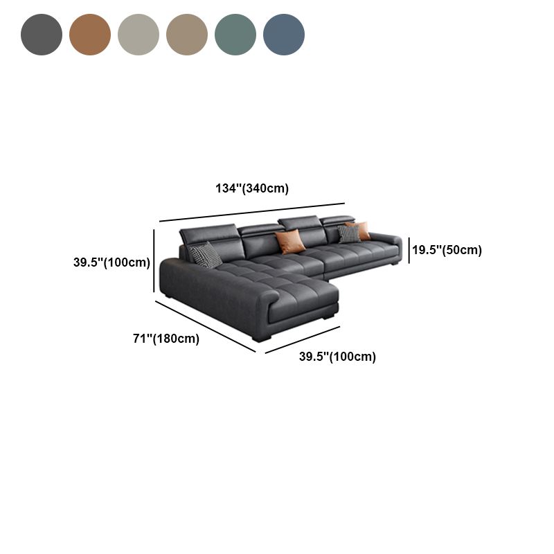 Modern 39.3"H Faux Leather Pillow Top Arm Sofa & Chaise for Living Room Clearhalo 'furn' 'furn_sectionals' 'Furniture' 'Living Room Furniture' 'Sectionals' 1200x1200_f303542c-0adf-47e1-a116-f7b43e775380