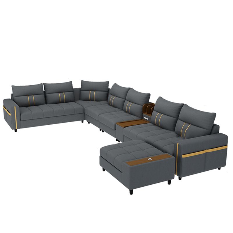 Square Arm Cotton Blend and Faux Leather Sectionals Sofas with Storage Clearhalo 'furn' 'furn_sectionals' 'Furniture' 'furniture_sectionals' 'kitchen' 'kitchen_sectionals' 'Living Room Furniture' 'Sectionals' 1200x1200_f304d2de-9183-4cee-a8cc-881919ebf624
