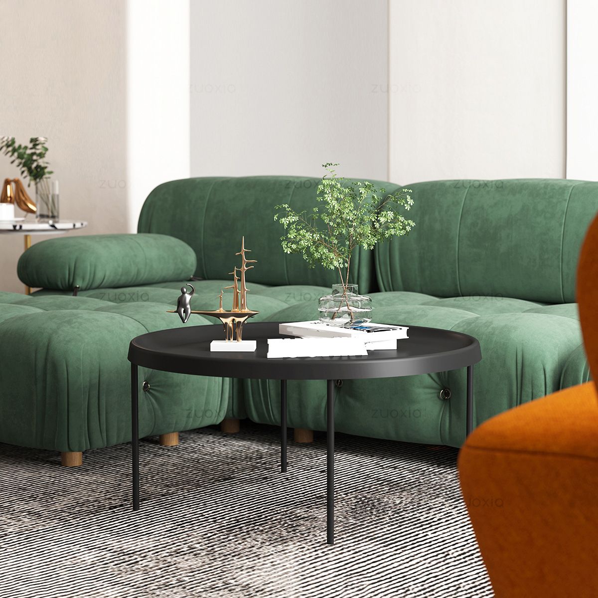 Table basse à plateau rond en acier moderne du milieu du siècle, table de cocktail à 4 pieds
