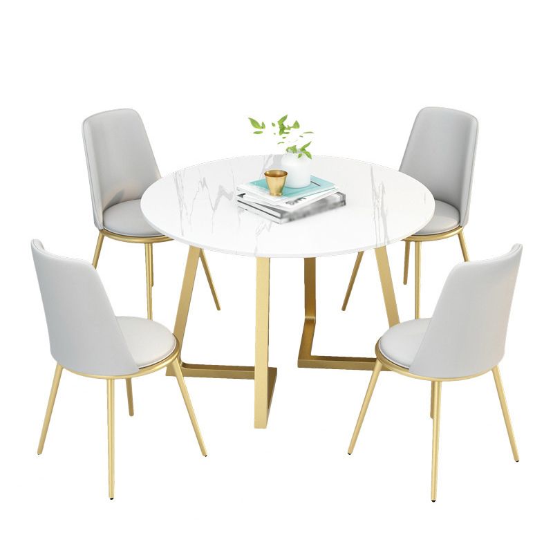 Nordic Sintered Stone Dining Room Set Standard Height with Double Pedestal Base Dining Set Clearhalo 'Dining Room Sets' 'Dining Tables & Seating' 'dining_room_set' 'furn' 'furn_dining_room_set' 'Furniture' 'furniture_dining_room_set' 'Kitchen & Dining Furniture' 'kitchen&dining_furn' 'kitchen' 1200x1200_f305b167-0aaa-465e-86da-431a4d9a3274