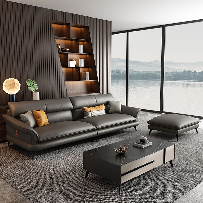 Glam Settee Genuine Leather Black Living Room Flared Arm Cushions Standard Sofa Clearhalo 'furn' 'furn_sofas' 'Furniture' 'Living Room Furniture' 'Sofa' 'sofas' 1200x1200_f30b95b6-ff9e-49bb-b1fe-f2131f59e4db