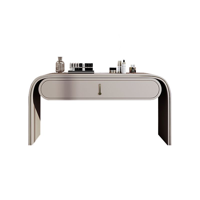 Glam Vanity Set Mirror 1 Drawers Leather Gray Standing Make-up Vanity