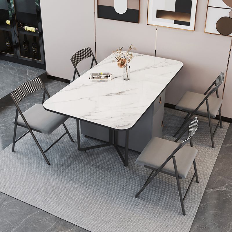 Foldable Sintered Stone Top Dining Table Modern Rectangle Table with Storage Trestle Base Clearhalo 'Dining Tables & Seating' 'Dining Tables' 'dining_table' 'furn' 'furn_dining_table' 'Furniture' 'Kitchen & Dining Furniture' 1200x1200_f3113366-b335-4f11-9f4a-a32791c02325