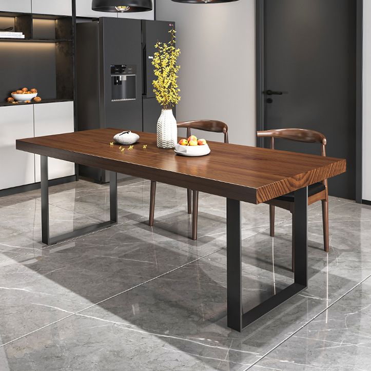 Industrial Solid Wood Rectangle Shape Dining Furniture 2 Wood Legs Table Formal for Home Clearhalo 'Dining Room Sets' 'Dining Tables & Seating' 'dining_room_set' 'furn' 'furn_dining_room_set' 'Furniture' 'furniture_dining_room_set' 'Kitchen & Dining Furniture' 'kitchen&dining_furn' 'kitchen' 1200x1200_f3113ad0-866c-432a-8de4-54325fdd11e3