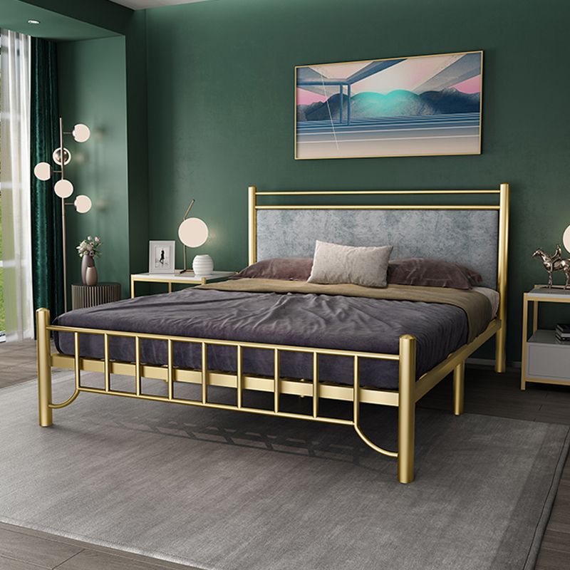 Glam -standaardbed met rechthoekig paneelhoofdeinde en metalen benen bed