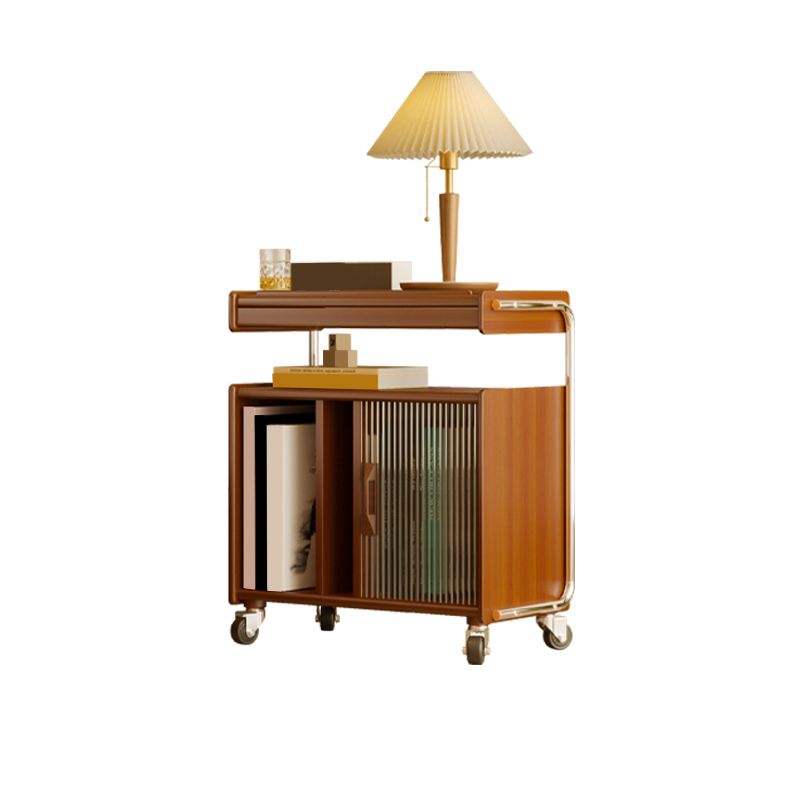 Mid eeuwen Moderne bijzettafeltje Dubbele laag houten accent bijzettafel met plank