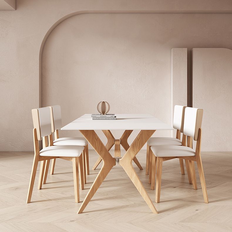 Modern Style Rectangle Table Sintered Stone Dining Table with Wood Legs Clearhalo 'Dining Tables & Seating' 'Dining Tables' 'dining_table' 'furn' 'furn_dining_table' 'Furniture' 'Kitchen & Dining Furniture' 1200x1200_f313c40e-e8a4-4b27-bfd1-f16dba31ea7b