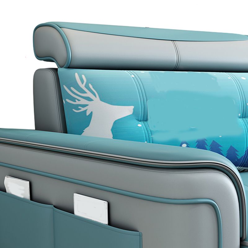 Contemporary Flared Arms Sectional 3-seat Faux Leather Sofa with Ottoman Included Clearhalo 'Furniture' 'furniture_sectionals' 'kitchen' 'kitchen_sectionals' 'Living Room Furniture' 'Sectionals' 1200x1200_f31c9a5d-a67b-4617-a770-4094bb3f0ef4